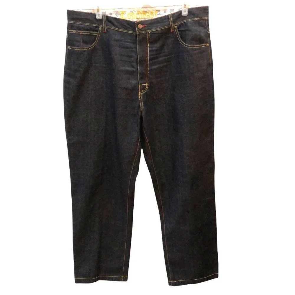 Touchbase Mens 42 x 35 Dark Wash Loose Fit Straight Leg Zipper Fly Denim Jeans